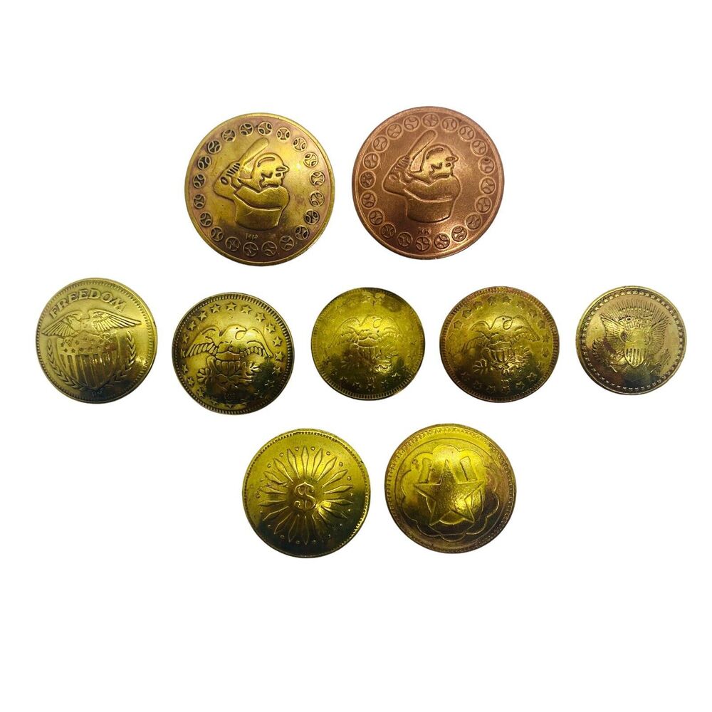 Token Tokens Concho : Billiard, Batting, Arcade Freedom Bald Eagle Star Lot of 9